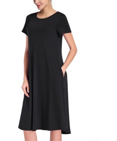 Women Pullover Short Sleeve Pocket Loose Swing Dress (XS,Black) $7.48 Dresses