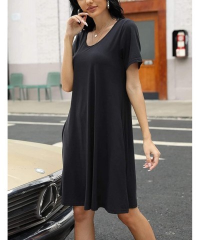 Women Pullover Short Sleeve Pocket Loose Swing Dress (XS,Black) $7.48 Dresses