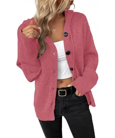 Women's Casual Cardigan V Neck Button Down Hooded Sweaters Long Sleeve Hoodies Outfits Darkred $19.94 Sweaters