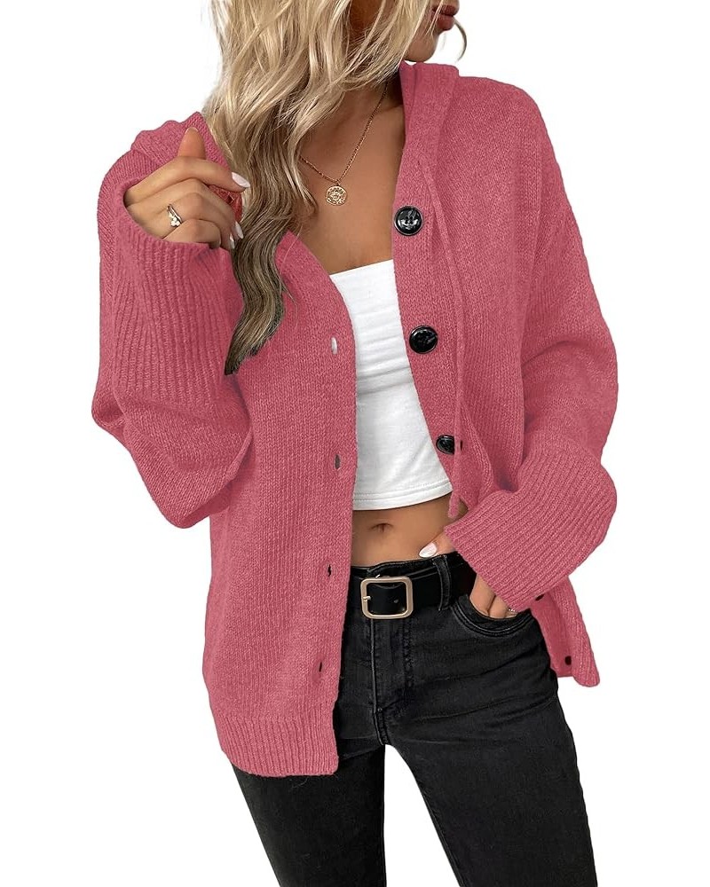 Women's Casual Cardigan V Neck Button Down Hooded Sweaters Long Sleeve Hoodies Outfits Darkred $19.94 Sweaters