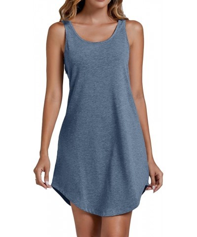 Women's Cotton Tank Nightgown Sleeveless Sleepwear Scoop Neck Full Slip Chemise Nightdress Dusty Blue $16.23 Sleep & Lounge