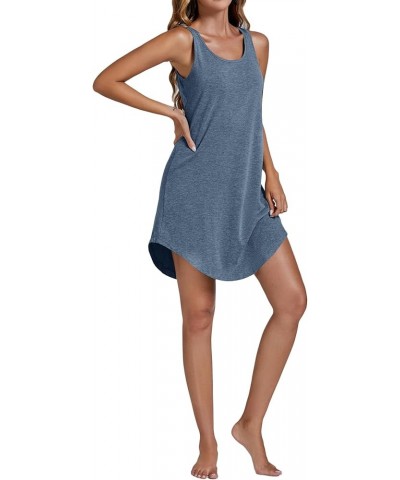 Women's Cotton Tank Nightgown Sleeveless Sleepwear Scoop Neck Full Slip Chemise Nightdress Dusty Blue $16.23 Sleep & Lounge