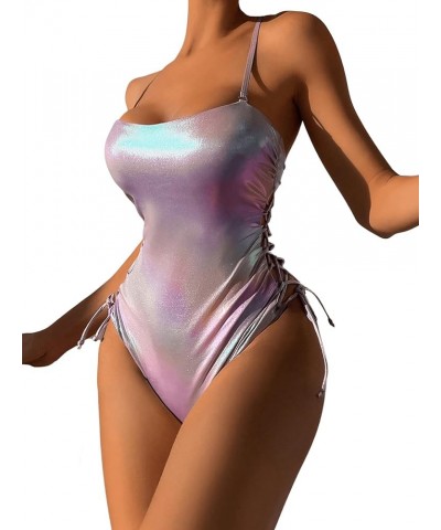 Women's Metallic Criss Cross One Piece Swimsuit Monokini High Cut Bathing Suit Multicolor $16.82 Swimsuits