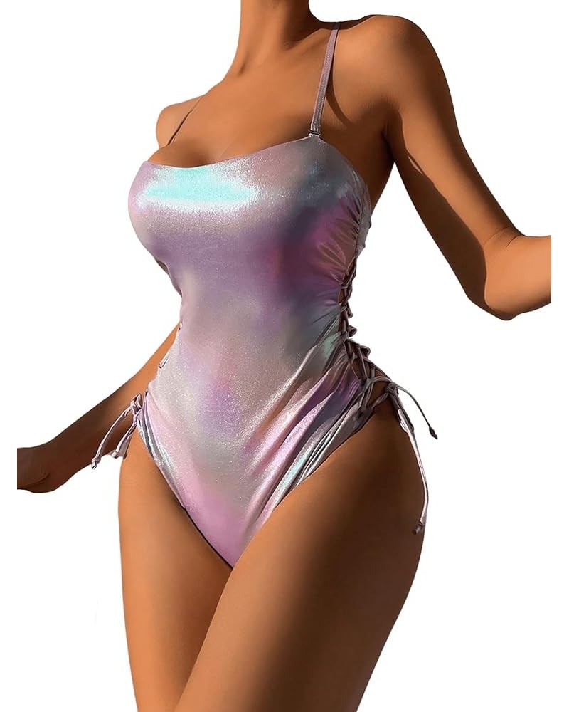 Women's Metallic Criss Cross One Piece Swimsuit Monokini High Cut Bathing Suit Multicolor $16.82 Swimsuits