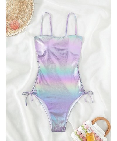 Women's Metallic Criss Cross One Piece Swimsuit Monokini High Cut Bathing Suit Multicolor $16.82 Swimsuits