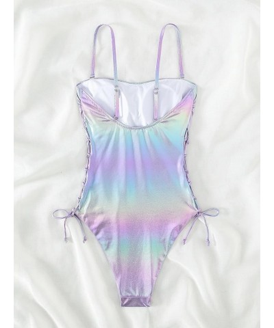 Women's Metallic Criss Cross One Piece Swimsuit Monokini High Cut Bathing Suit Multicolor $16.82 Swimsuits