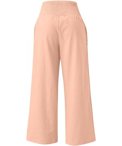 Women Linen Palazzo Pants Summer 2023 Boho Wide Leg High Waist Casual Flowy Lounge Pant Trousers with Pocket M07-pink $6.66 P...