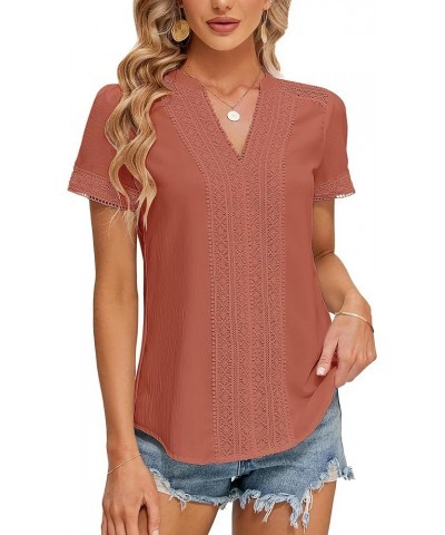 Womens Dressy Casual Blouses Short Sleeve V Neck Business Tops Ladies Trendy Fashion Summer Office Work Shirts Rust $17.48 Bl...