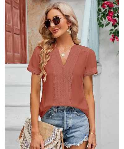 Womens Dressy Casual Blouses Short Sleeve V Neck Business Tops Ladies Trendy Fashion Summer Office Work Shirts Rust $17.48 Bl...