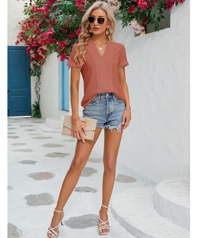 Womens Dressy Casual Blouses Short Sleeve V Neck Business Tops Ladies Trendy Fashion Summer Office Work Shirts Rust $17.48 Bl...