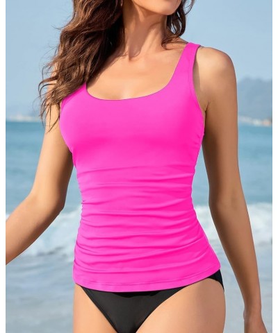 Tankini Tops for Women Swimwear Top Only Tummy Control Bathing Suit Top No Bottom Modest Swim Top Hot Pink $18.35 Swimsuits