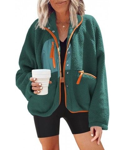 Womens Fuzzy Fleece Jacket Button Down Shacket Casual Sherpa Coats Warm Outwear With Pockets A1-teal Orange $29.57 Jackets