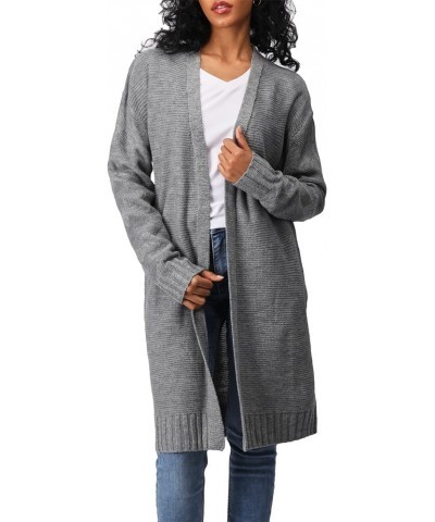 Women's Casual Comfortable Fit Open Front Cardigan Long Sleeve Knit Sweater Long Length Outwear Oscwocal005-gray (Side Pocket...