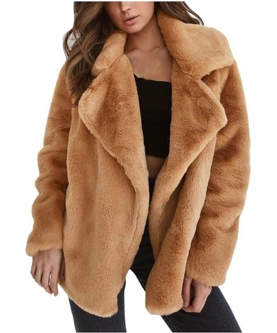 BCDshop Women's Lapel Faux Fur Button Warm Winter Coat Outwear Casual Pockets Fuzzy Jacket Khaki $10.66 Jackets