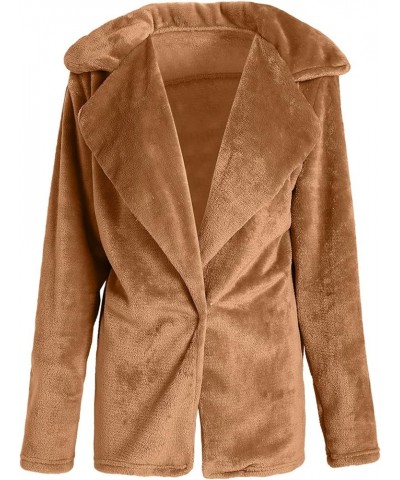 BCDshop Women's Lapel Faux Fur Button Warm Winter Coat Outwear Casual Pockets Fuzzy Jacket Khaki $10.66 Jackets