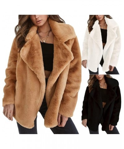 BCDshop Women's Lapel Faux Fur Button Warm Winter Coat Outwear Casual Pockets Fuzzy Jacket Khaki $10.66 Jackets