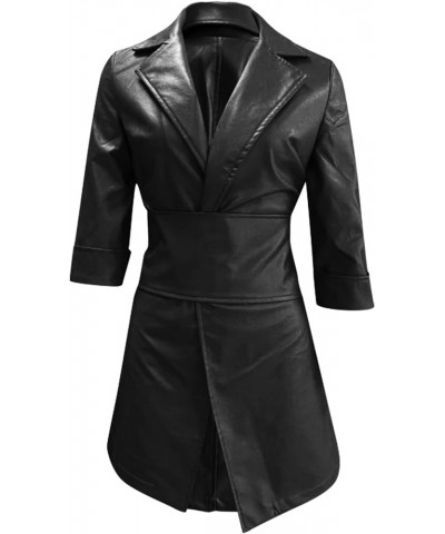 Women's Faux Leather Blazer Cocktail Dress Long Sleeve Wrap V Neck Peak Lapel Collar Irregular Hem A Line Bodycon Dress Black...