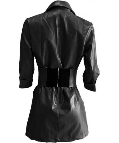 Women's Faux Leather Blazer Cocktail Dress Long Sleeve Wrap V Neck Peak Lapel Collar Irregular Hem A Line Bodycon Dress Black...