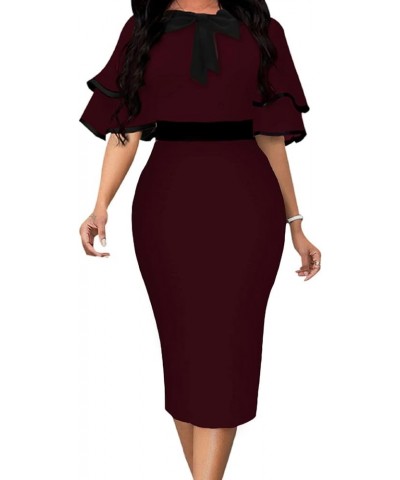 Women's Church Dress Sexy Midi Dress Bodycon Work Dresses B-wine Red $19.71 Dresses