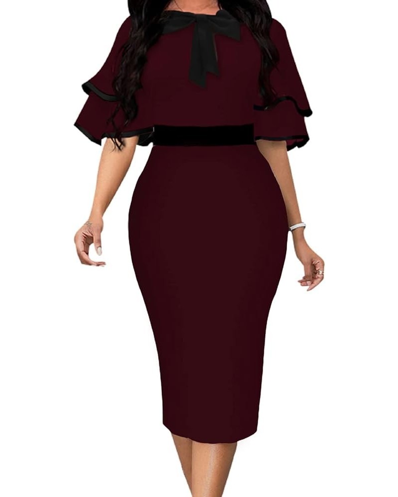 Women's Church Dress Sexy Midi Dress Bodycon Work Dresses B-wine Red $19.71 Dresses