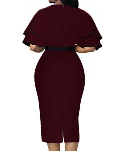 Women's Church Dress Sexy Midi Dress Bodycon Work Dresses B-wine Red $19.71 Dresses