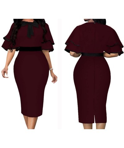 Women's Church Dress Sexy Midi Dress Bodycon Work Dresses B-wine Red $19.71 Dresses