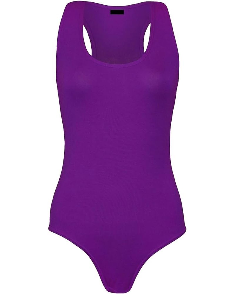 Ladies Racer Back Leotard Womens Plain Sleeveless Muscle Gymnastic Bodysuit Top US 4-10 Purple $8.11 Vests