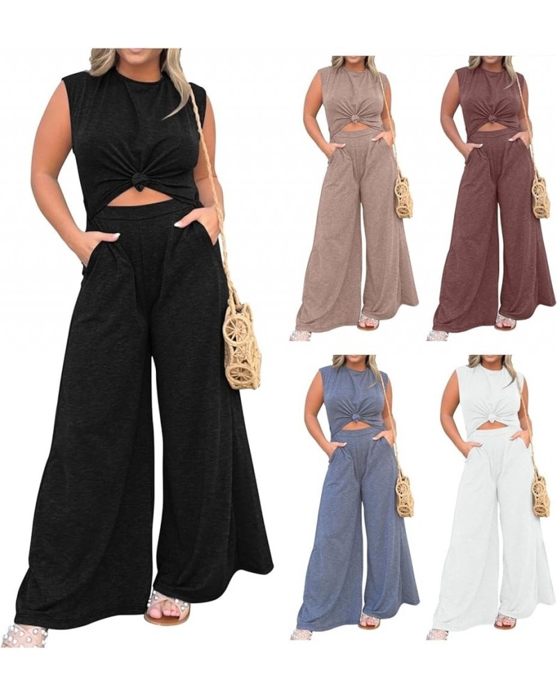 Jumpsuits For Women Solid Color Baggy Overalls Sexy Midriff-baring Fitting Elastic Casual Loose Sleeveless Wide Leg Jumpsuit ...