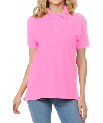 Women's Adult Unisex 100% Cotton Classic Fit Polo Shirt Short Sleeve for Daily Work School Uniform Pink $10.00 Shirts