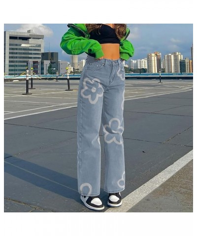 Patchwork Jeans for Women High Waisted Straight Leg Stretch Denim Pants Girls Fashion Color Block Patch Jeans H Light Blue $1...