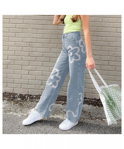 Patchwork Jeans for Women High Waisted Straight Leg Stretch Denim Pants Girls Fashion Color Block Patch Jeans H Light Blue $1...