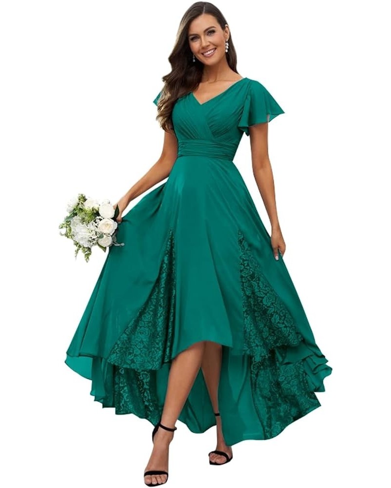 Tea Length Mother of The Bride Dresses for Wedding Lace Ruffle Sleeves Appliques Chiffon Long Formal Evening Gown Teal $39.26...