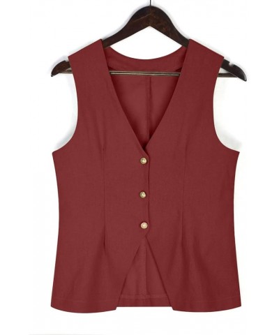 2 Piece Outfits for Women 2023 Summer Casual Linen Sets Button V Neck Sleeveless Vest Tops and Wide Leg Pants Set Wine $9.03 ...