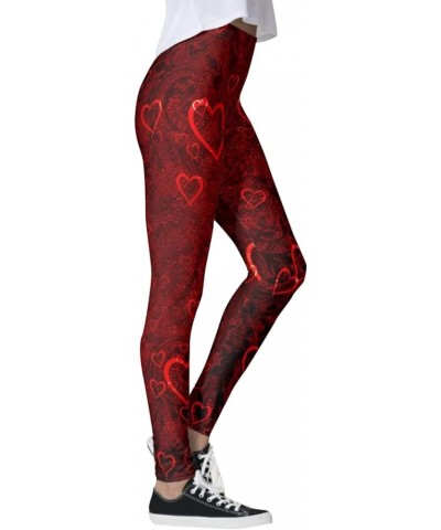 Women's High Waist Valentine's Day Printed Leggings Stretchy Graphic Tights High for Holiday Outfits Red $6.75 Leggings