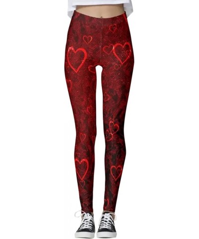 Women's High Waist Valentine's Day Printed Leggings Stretchy Graphic Tights High for Holiday Outfits Red $6.75 Leggings