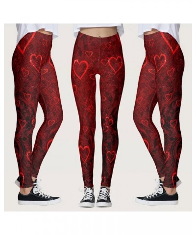 Women's High Waist Valentine's Day Printed Leggings Stretchy Graphic Tights High for Holiday Outfits Red $6.75 Leggings