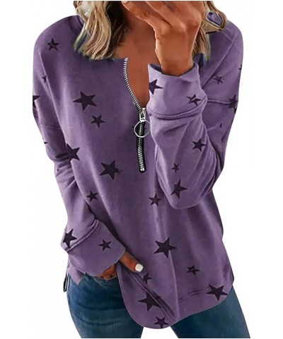 Sweatshirt for Women,Half Zip Star Print T Shirts Long Sleeve V Neck Pullover Casual Graphic Blouse Loose Sweater Purple_23n1...