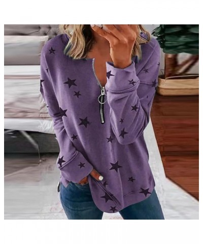 Sweatshirt for Women,Half Zip Star Print T Shirts Long Sleeve V Neck Pullover Casual Graphic Blouse Loose Sweater Purple_23n1...