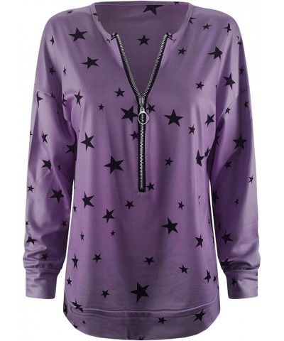 Sweatshirt for Women,Half Zip Star Print T Shirts Long Sleeve V Neck Pullover Casual Graphic Blouse Loose Sweater Purple_23n1...