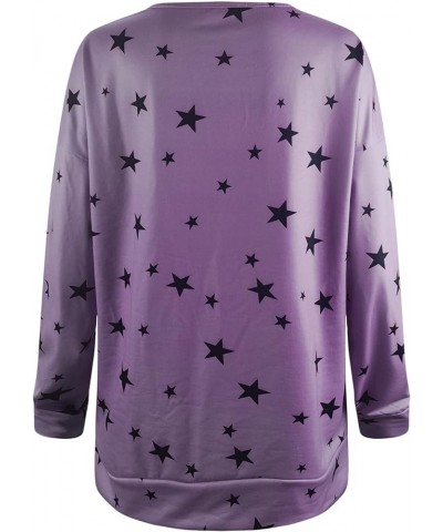 Sweatshirt for Women,Half Zip Star Print T Shirts Long Sleeve V Neck Pullover Casual Graphic Blouse Loose Sweater Purple_23n1...