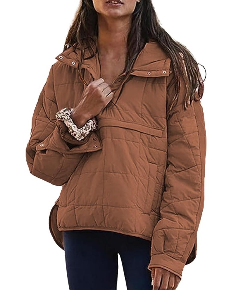 Womens Quilted Jacket Fall 2023 Lightweight Long Sleeve Casual Loose Button/Zipper Winter Coats Outwear with Pocket A-brown $...