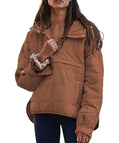 Womens Quilted Jacket Fall 2023 Lightweight Long Sleeve Casual Loose Button/Zipper Winter Coats Outwear with Pocket A-brown $...