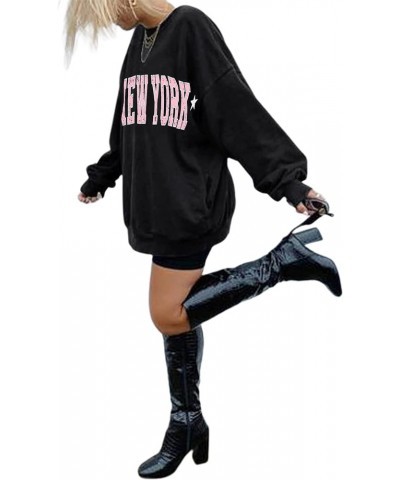 Womens Oversized Crewneck Sweatshirts Los Angles Graphic Long Sleeve Pullover Shirt Black, New York $10.75 Hoodies & Sweatshirts