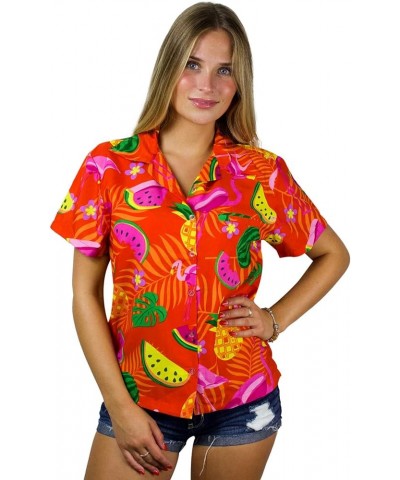 Funky Casual Hawaiian Blouse Shirt for Women Front Pocket Button Down Very Loud Shortsleeve Small Flower Print Orange $14.81 ...