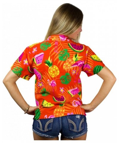 Funky Casual Hawaiian Blouse Shirt for Women Front Pocket Button Down Very Loud Shortsleeve Small Flower Print Orange $14.81 ...