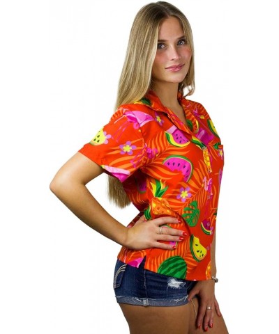 Funky Casual Hawaiian Blouse Shirt for Women Front Pocket Button Down Very Loud Shortsleeve Small Flower Print Orange $14.81 ...