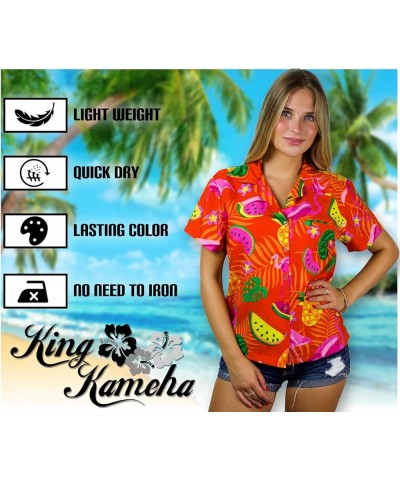 Funky Casual Hawaiian Blouse Shirt for Women Front Pocket Button Down Very Loud Shortsleeve Small Flower Print Orange $14.81 ...