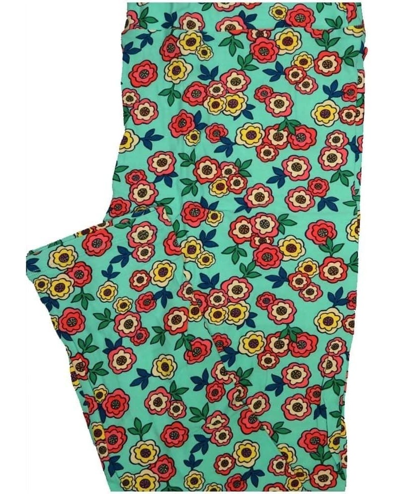 Tall Curvy TC Light Teal Coral Yellow Floral Buttery Soft Leggings fits Adult Women Sizes 12-18 $16.18 Leggings