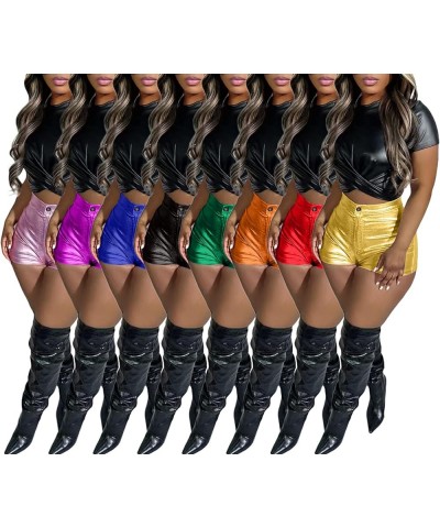 Women's Leather Shorts Skinny PU Faux Leather Sexy Biker Shorts with Pockets Gold $17.77 Shorts