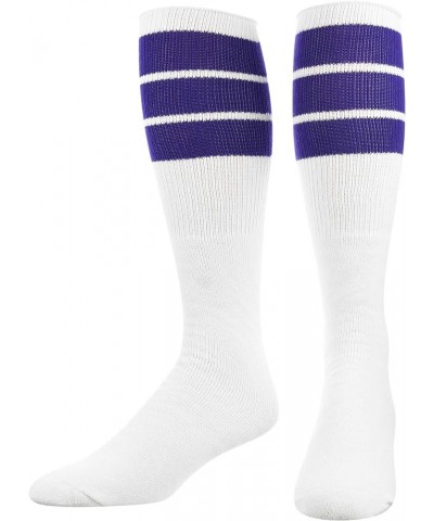 Retro Tube Socks with Stripes for Men & Women - 3 Stripe Purple $10.02 Activewear